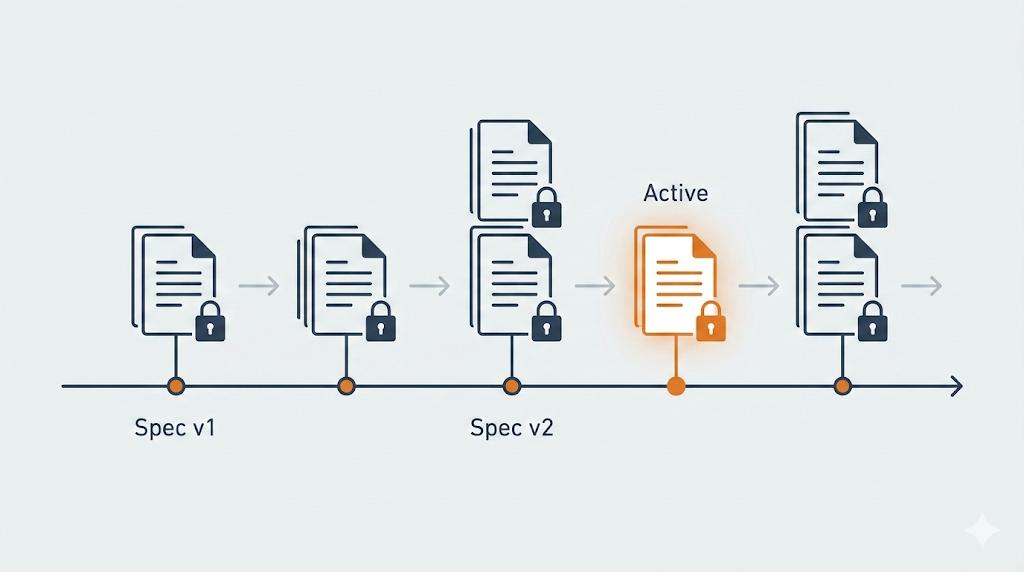 Immutable Spec: Converging Requirements, Design, Execution, and Acceptance into a Single Document